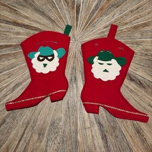 Vintage Christmas Stockings handmade Cowboy Santa Clause set boot shaped